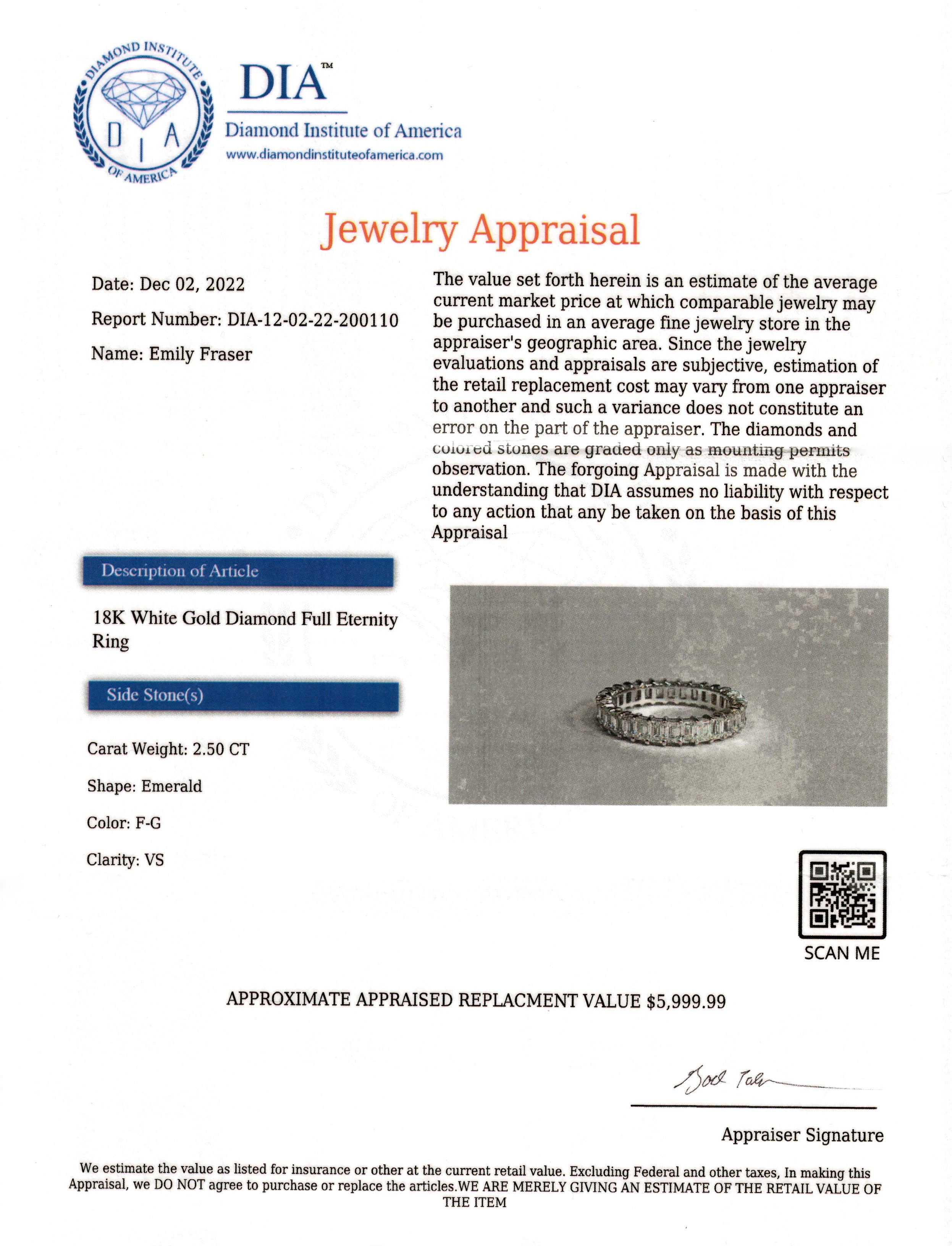 Emerald Cut Lab Grown Diamond Full Eternity Band - Bezel Set