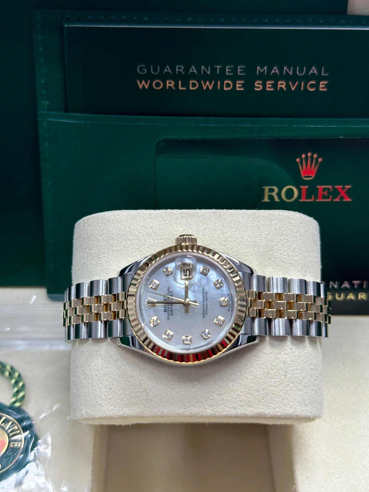 Rolex Lady-Datejust 31mm Two-Tone Yellow Gold Mother of Pearl Diamond Dial Fluted Bezel Jubilee Bracelet 278273 – New 2025