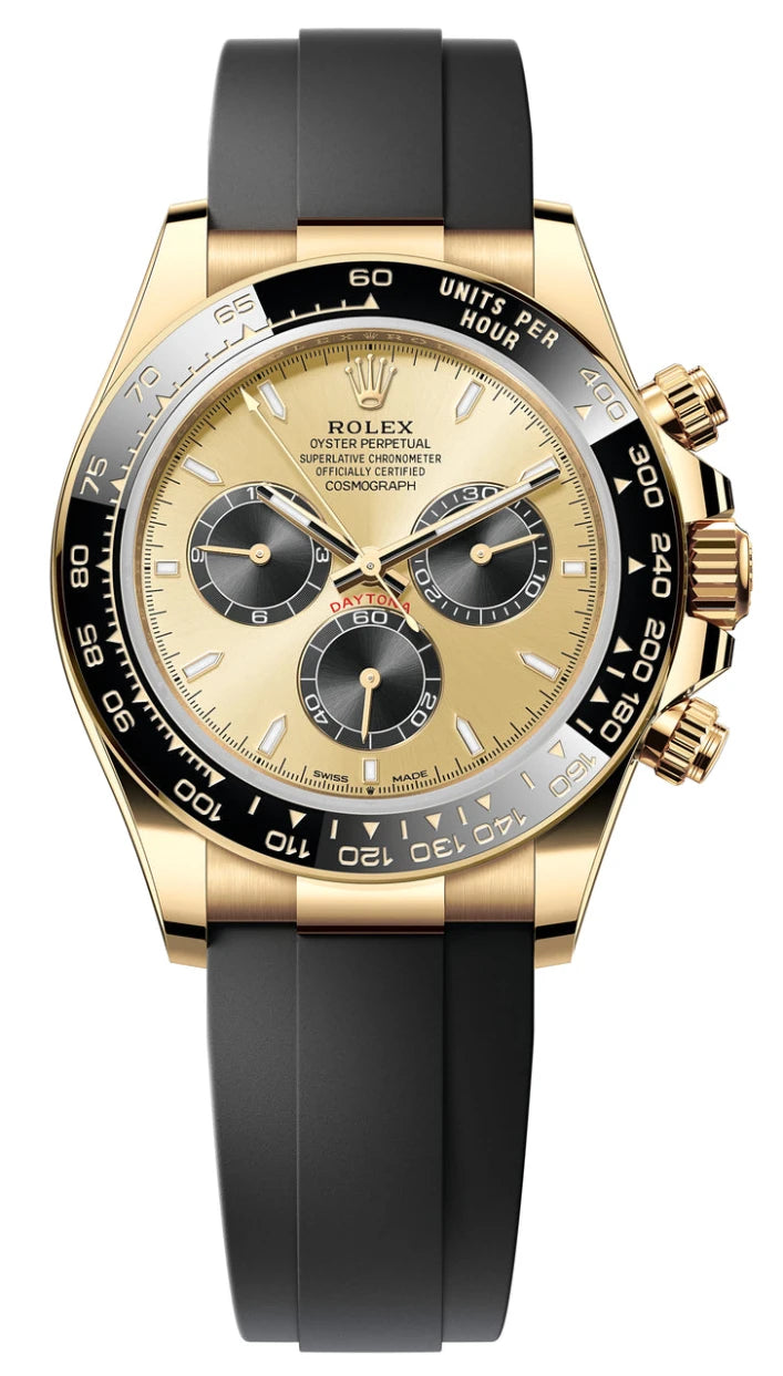 Rolex Cosmograph Daytona "YML/Pikachu" 40mm Yellow Gold Champagne and Black Dial Black Ceramic Bezel Oysterflex 126518LN – New 2025 / 2026