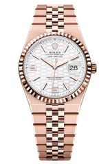 Rolex Land-Dweller 36mm Everose Gold Fluted Bezel White Honeycomb-Motif Dial Flat Jubilee - 127235 - New 2025