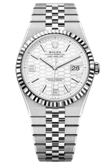 Rolex Land-Dweller 40mm Fluted Bezel White Honeycomb-Motif Dial Flat Jubilee - 127334 - New 2025