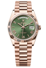 Rolex Day-Date "President" 36mm Everose Olive Green Roman Dial - 128235 - New 2025