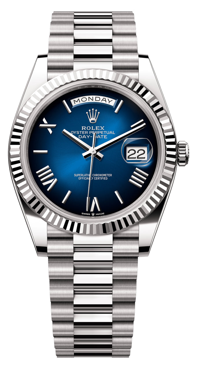 Rolex Day-Date "President" 40mm Platinum Blue Roman Ombre Dial - 228236 - New 2025