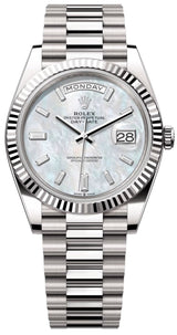 Rolex Day-Date "President" 40mm White Gold Mother of Pearl Diamond Baguette Dial - 228239 - New 2025