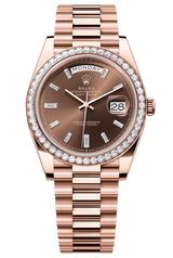 Rolex Day-Date "President" 40mm Everose Gold Chocolate Diamond Baguette Dial Diamond Bezel - 228345RBR - New 2025
