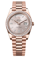 Rolex Day-Date "President" 40mm Everose Gold Sundust Diamond Baguette Dial Diamond Bezel - 228345RBR - New 2025