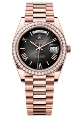 Rolex Day-Date "President" 40mm Everose Gold Slate Ombre Roman Dial Diamond Bezel - 228345RBR - New 2025