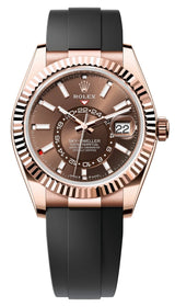 Rolex Sky-Dweller 42mm Rose Gold Chocolate Dial Oysterflex - 336235 - New 2025