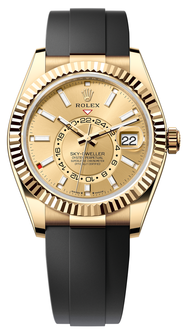 Rolex Sky-Dweller 42mm Yellow Gold Champagne Dial Oysterflex - 336238 - Brand New 2023