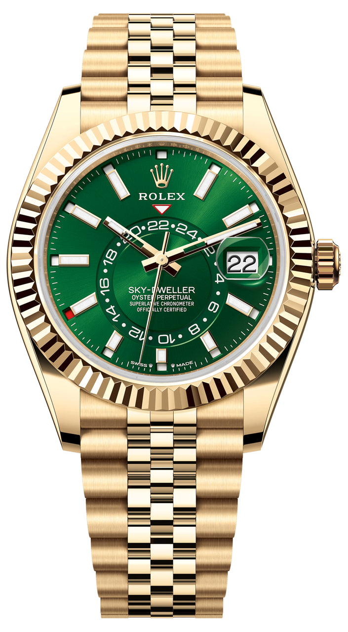 Rolex Sky-Dweller 42mm Yellow Gold Bright Green Dial Jubilee