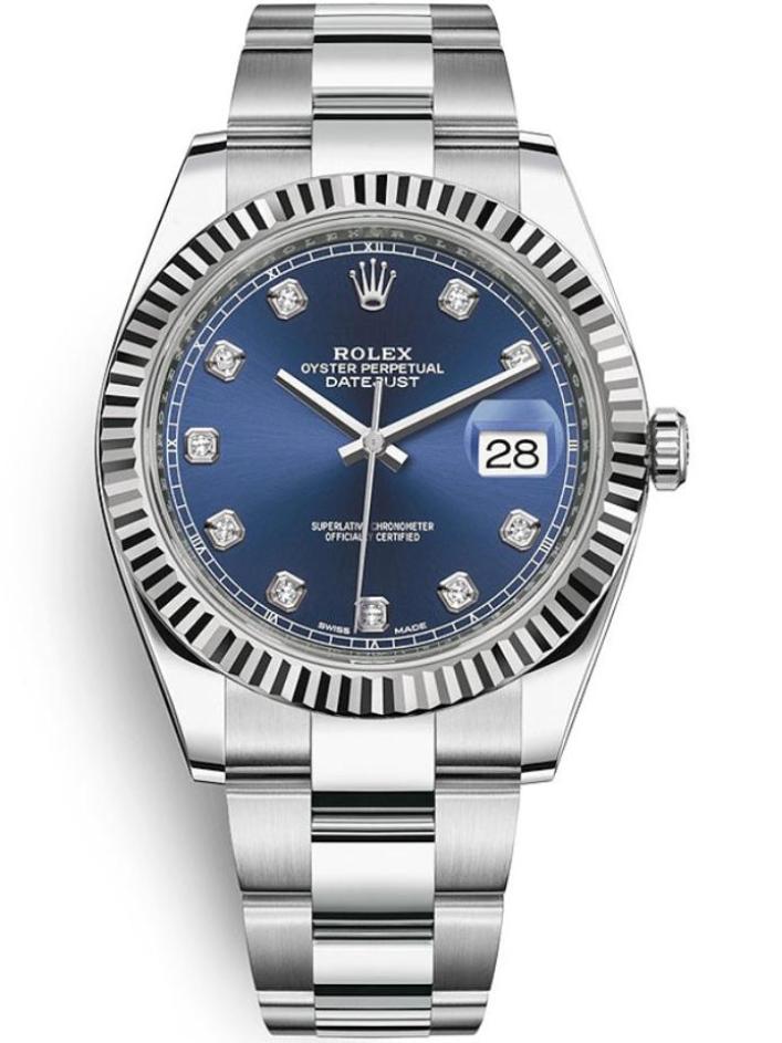 Rolex Datejust 41mm Fluted Bezel Blue Diamond Dial Oyster 126334 N Gamzo Co