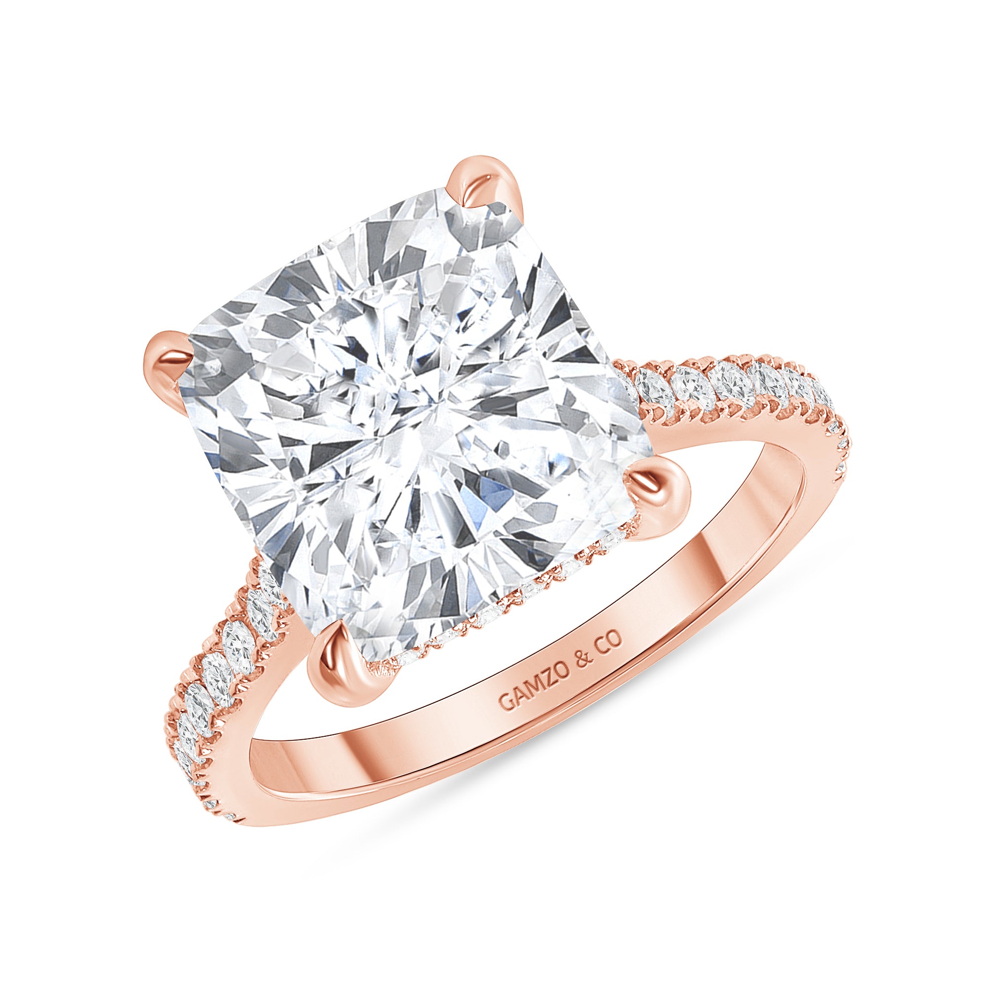 Rose gold diamond cushion cut ring