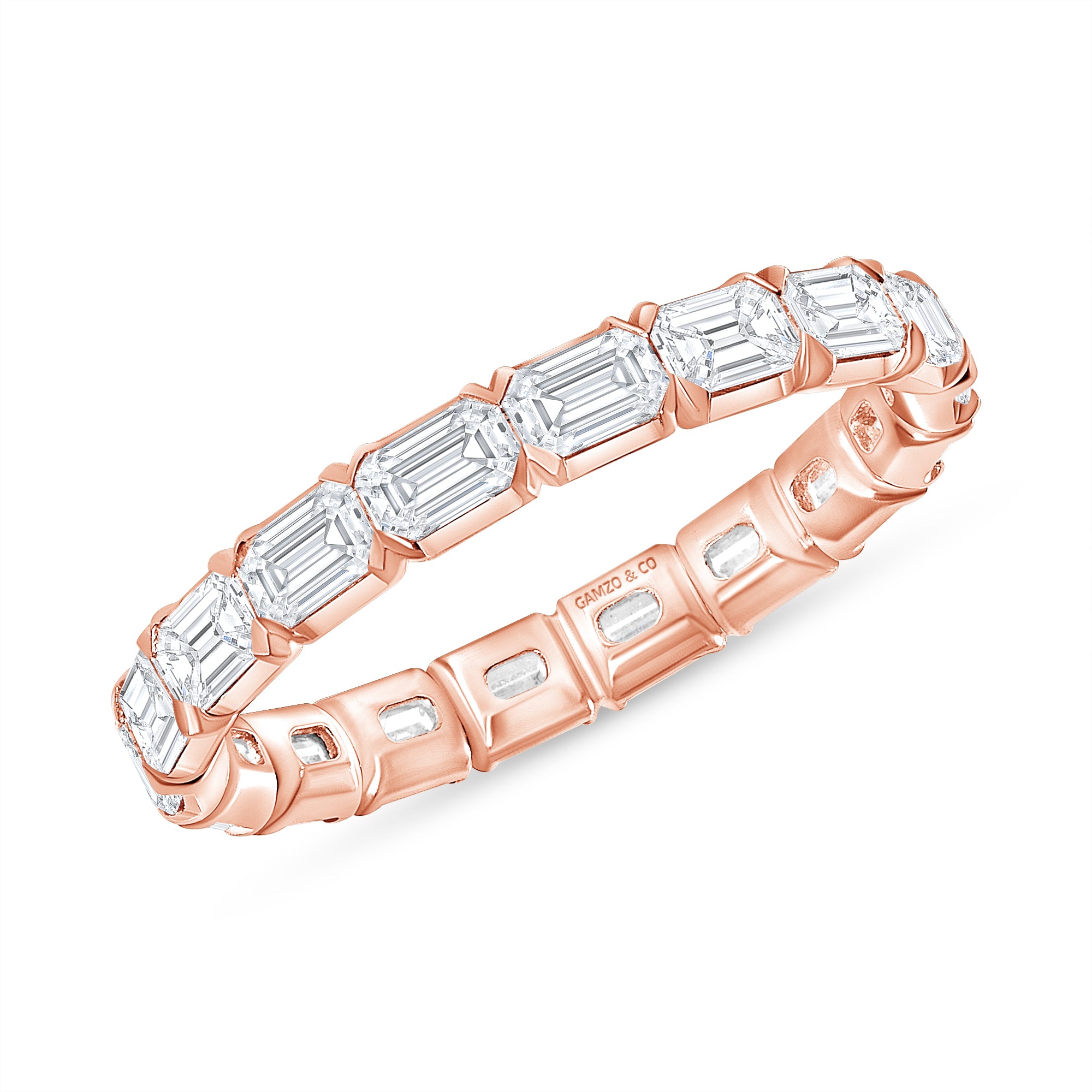 Emerald Cut Natural Diamond Eternity Band. East-West