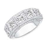Princess Cut Natural Diamond Band, Five Stone Ring Half Way