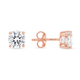 Round Cut Diamond Stud Earrings -  4 Prong Push Back
