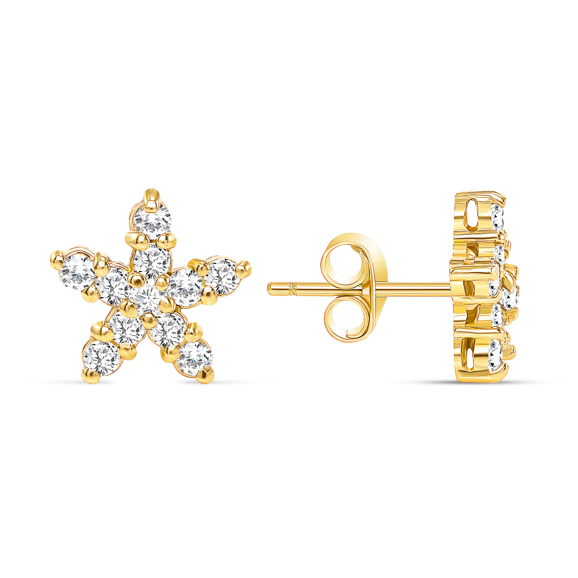 Round Diamond Star Shape Stud Earrings Set - Push Back