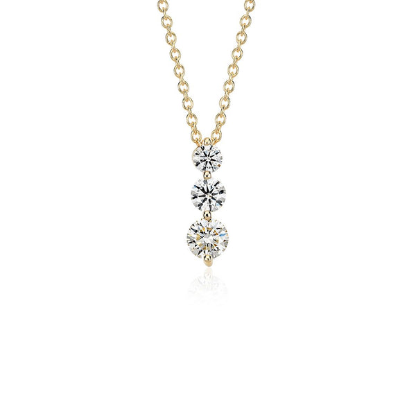 Graduated Diamond Pendant, Round Diamond Necklace, 1 Carat 3 Stone Necklace