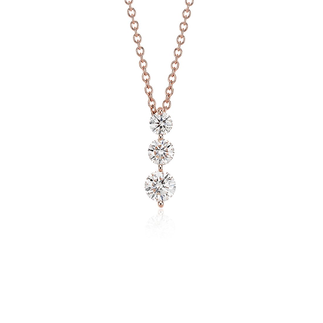 Graduated Diamond Pendant, Round Diamond Necklace, 1 Carat 3 Stone Necklace