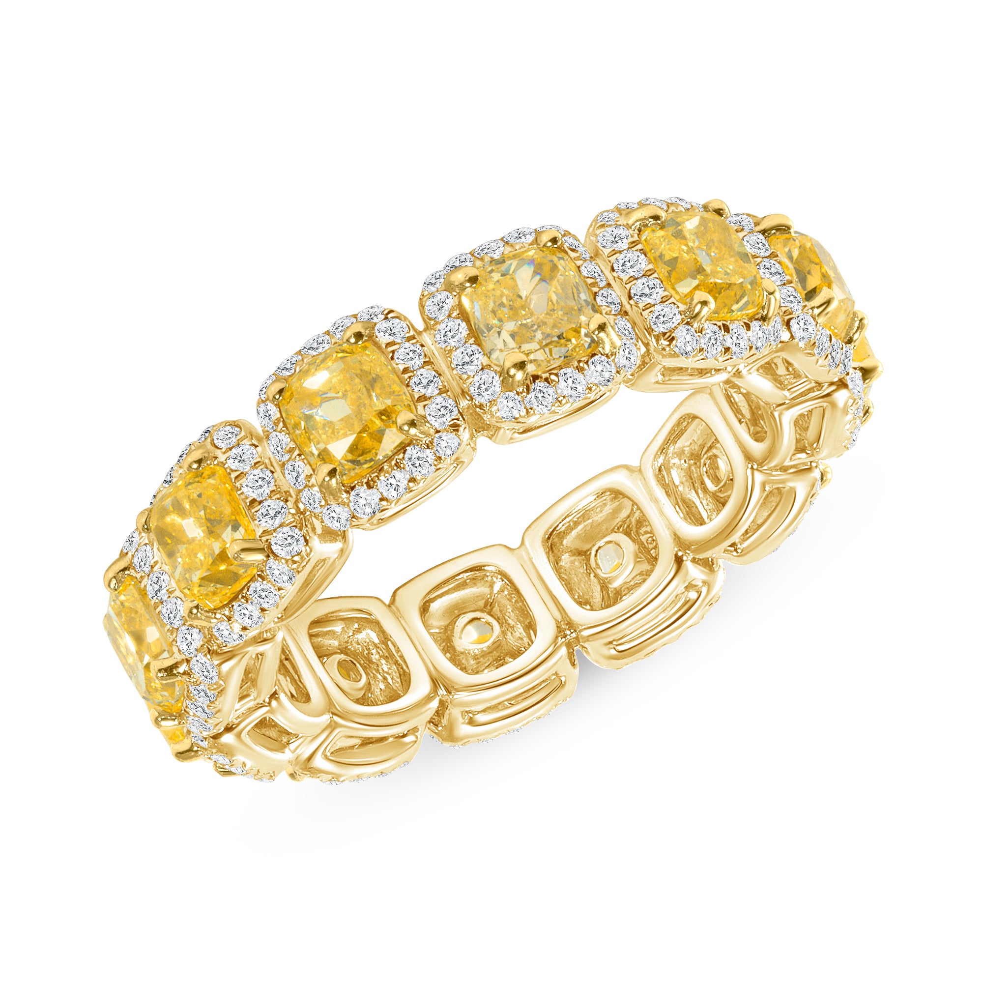 Yellow Gold Fancy Yellow Cushion Cut Diamond Eternity Band