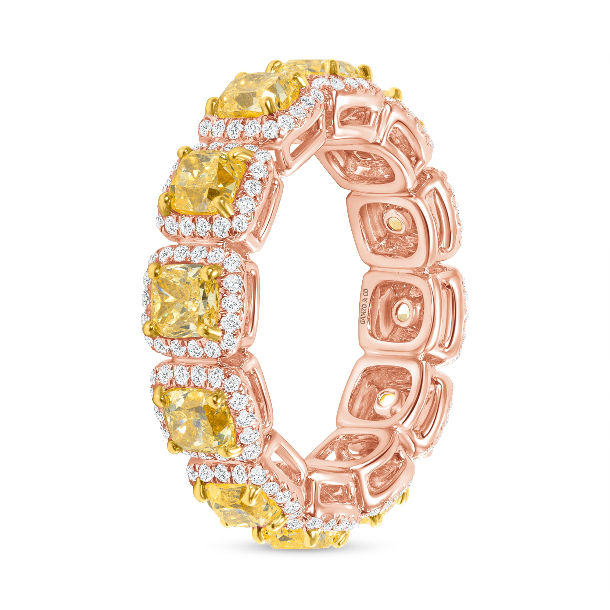 Rose Gold Fancy Yellow Cushion Cut Diamond Eternity Band