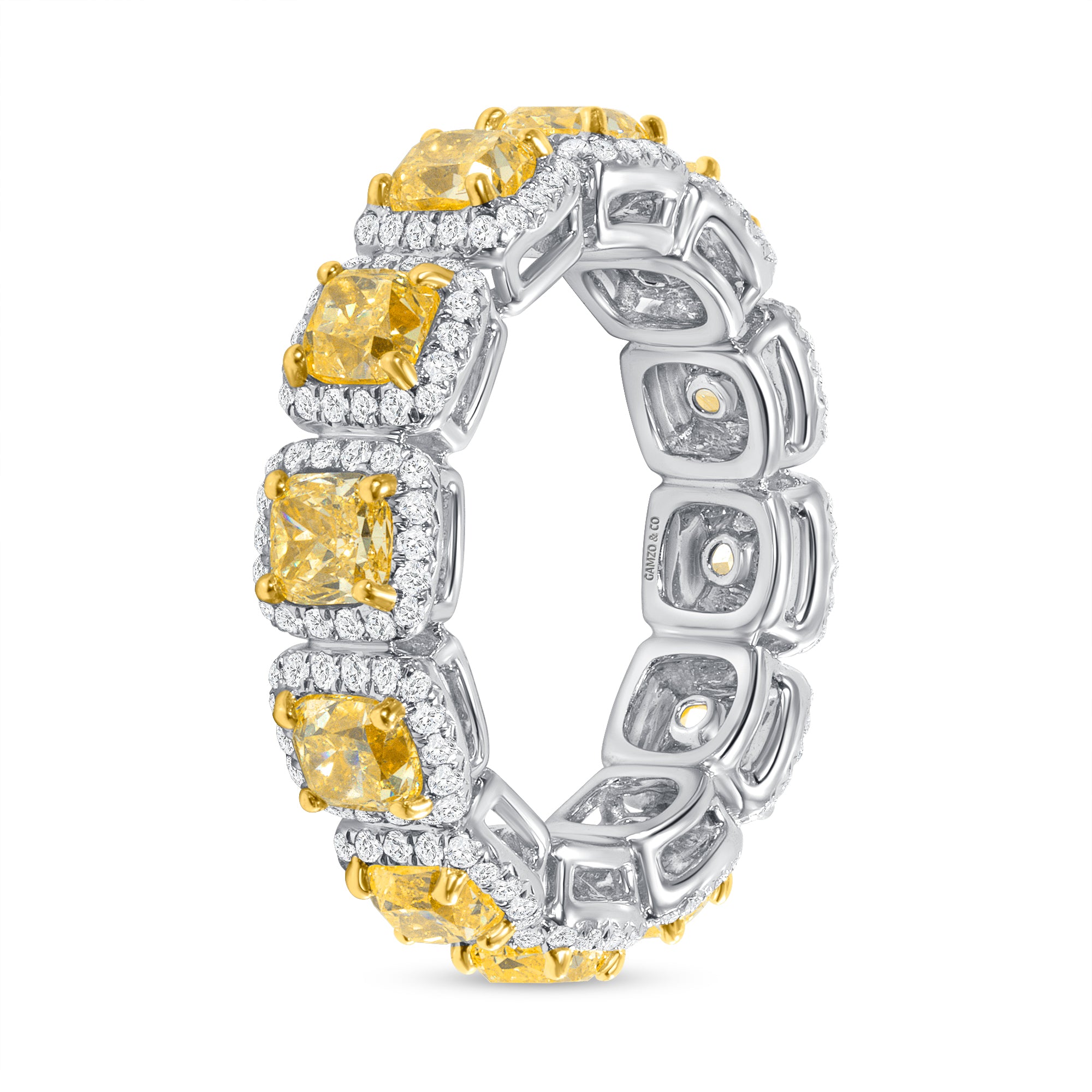 Fancy Yellow Cushion Cut Diamond Eternity Band