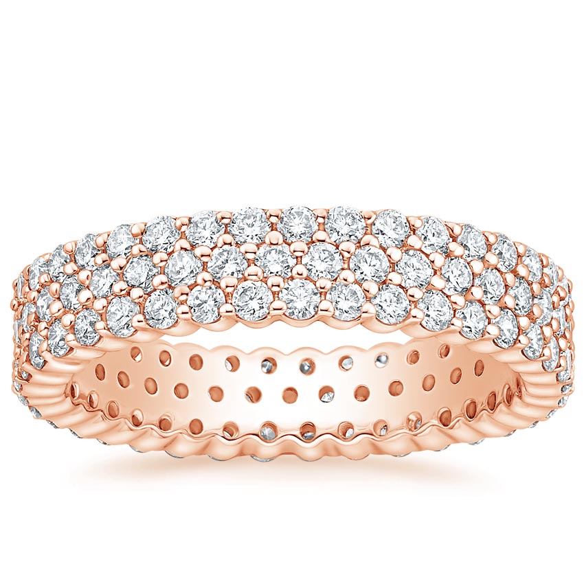 Round Cut Natural Diamond Eternity Ring, Triple Row Diamond Band