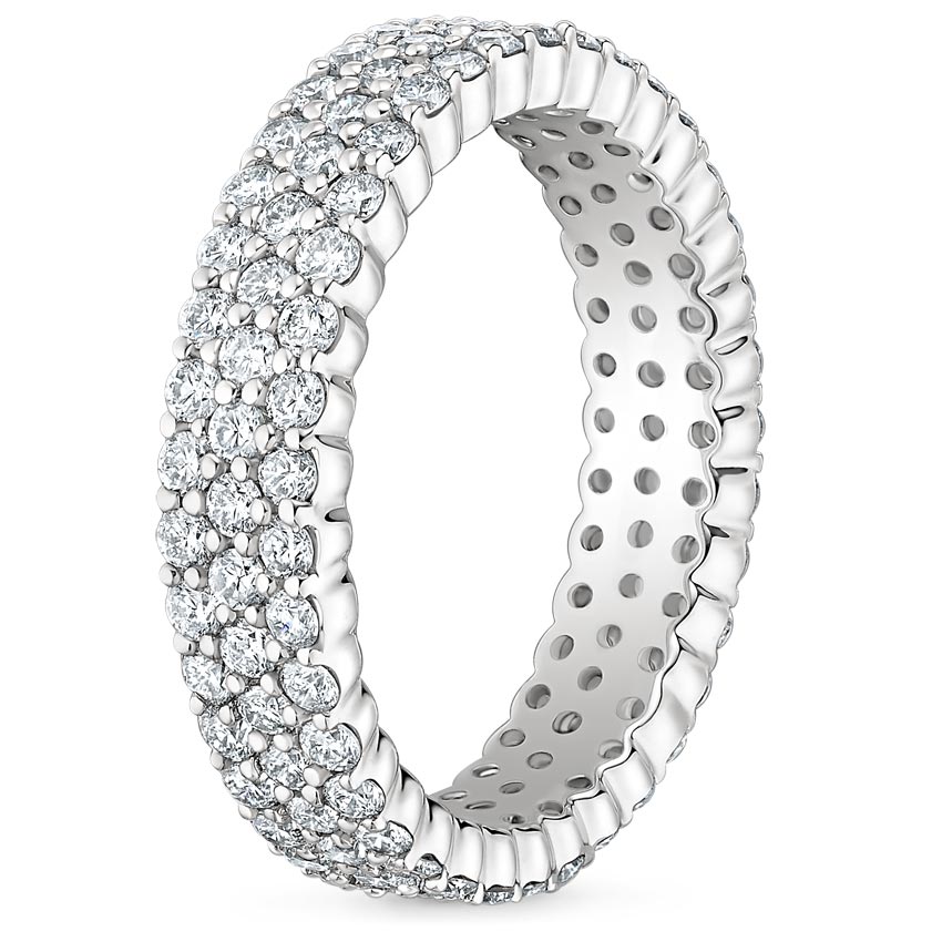 Round Cut Natural Diamond Eternity Ring, Triple Row Diamond Band