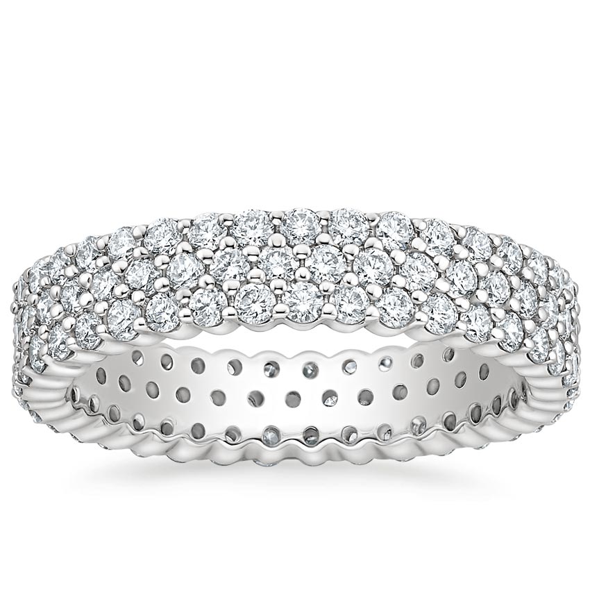 Round Cut Natural Diamond Eternity Ring, Triple Row Diamond Band