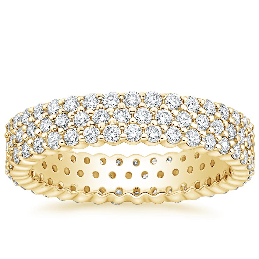 Round Cut Natural Diamond Eternity Ring, Triple Row Diamond Band