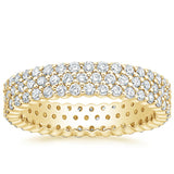 Round Cut Natural Diamond Eternity Ring, Triple Row Diamond Band
