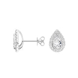 18k White Gold Pear Cut Natural Diamond Halo Stud Earrings