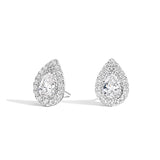 18k White Gold Pear Cut Natural Diamond Halo Stud Earrings