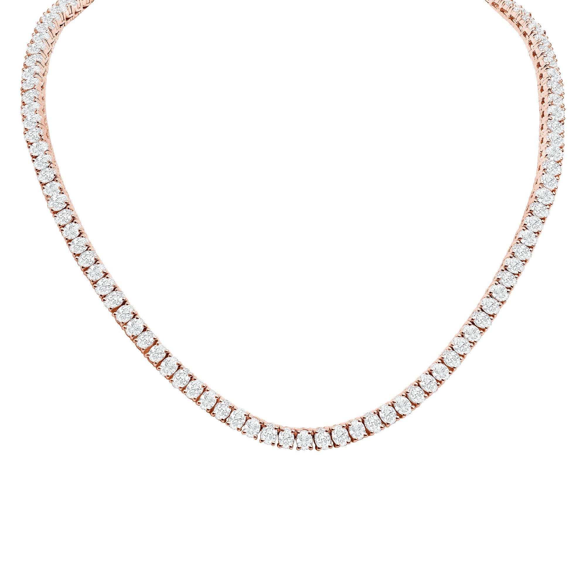 18k Gold Oval Cut Diamond Tennis Necklace
