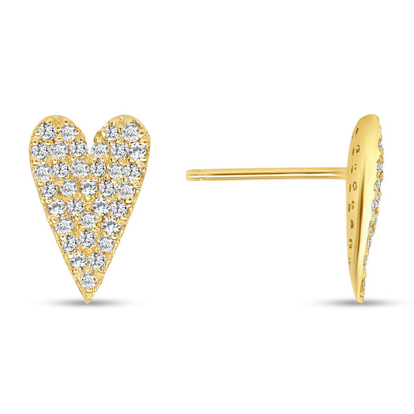 Round Diamond Heart Shape Stud Earrings Set - Push Back - Pave Set