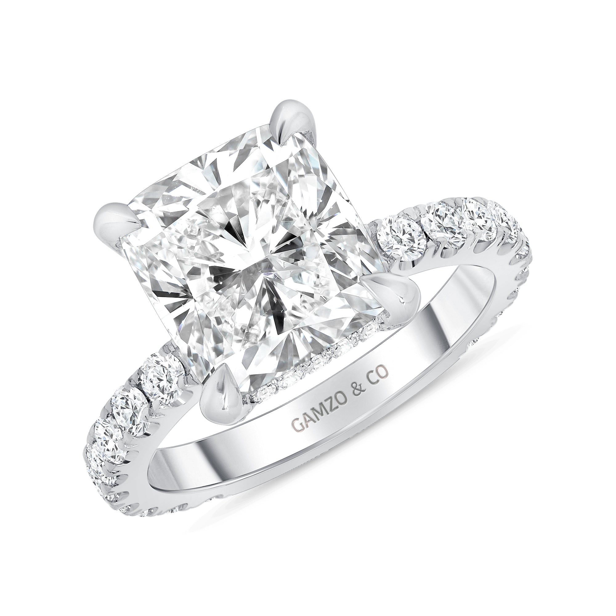 Radiant Cut Natural Diamond Engagement Ring. Hidden Halo (GIA Certified)
