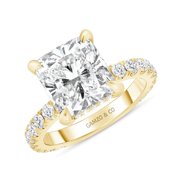 Radiant Cut Natural Diamond Engagement Ring. Hidden Halo (GIA Certified)