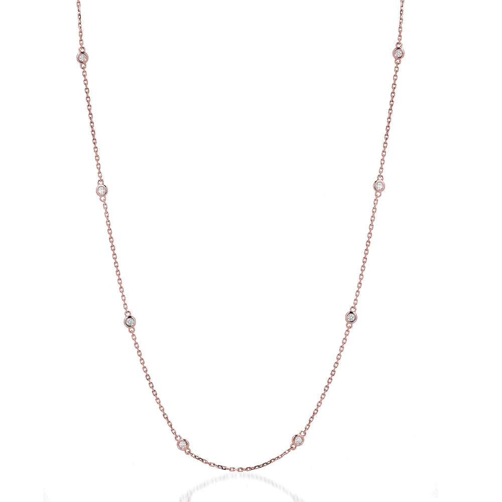 Rose Gold Diamond by the Yard Round-Cut Bezel Necklace