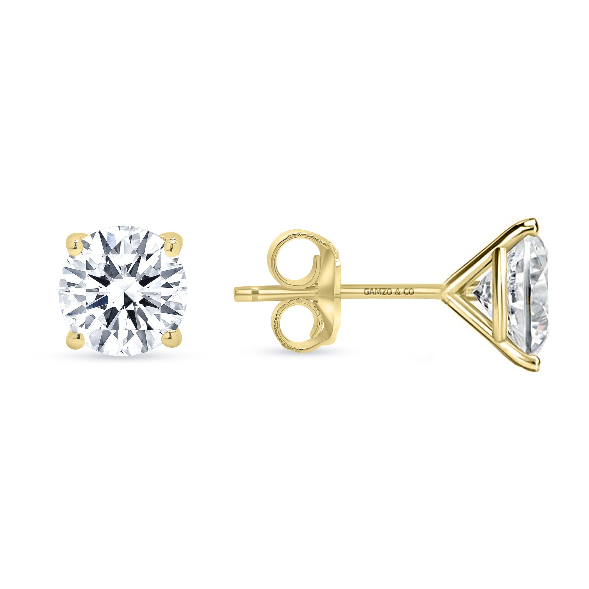 Diamond Stud Earrings - 4 Prong Push Back Martini Setting