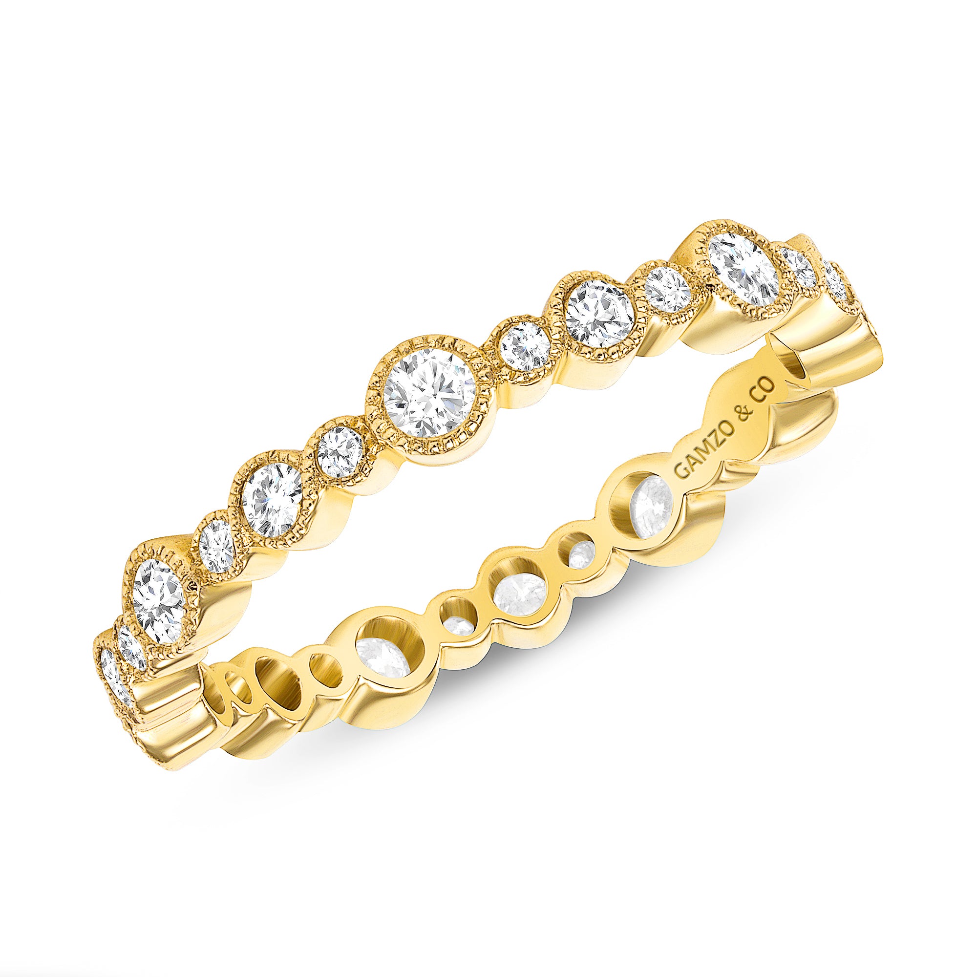 Round Diamond Flush Set Eternity Ring with Milgrain