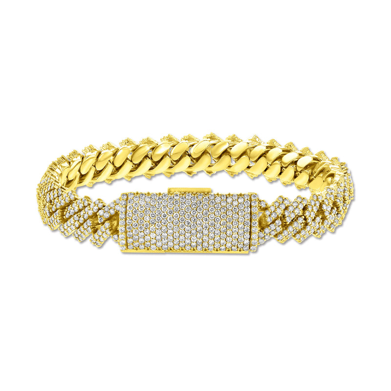 14k Yellow Gold Natural Diamond Cuban Bracelet