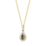 Pear Shaped Diamond Halo Pendant, 14k Gold