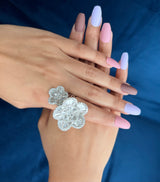 Gold Flower Natural Diamond Engagement Ring, Statement Ring