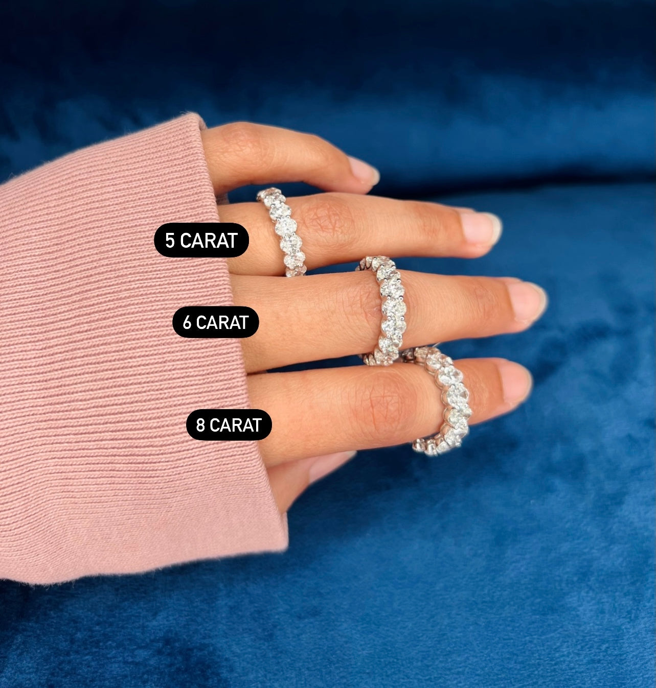 Oval Cut Natural Diamond Eternity Band. 5 Carat, 6 Carat, 8 Carat