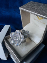 Gold Flower Natural Diamond Engagement Ring, Statement Ring