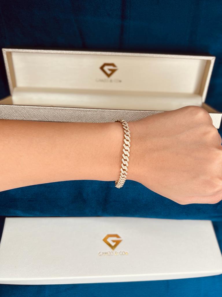 2 Carat 14k Gold Natural Diamond Cuban Bracelet, Iced Out Cuban, VS Clarity