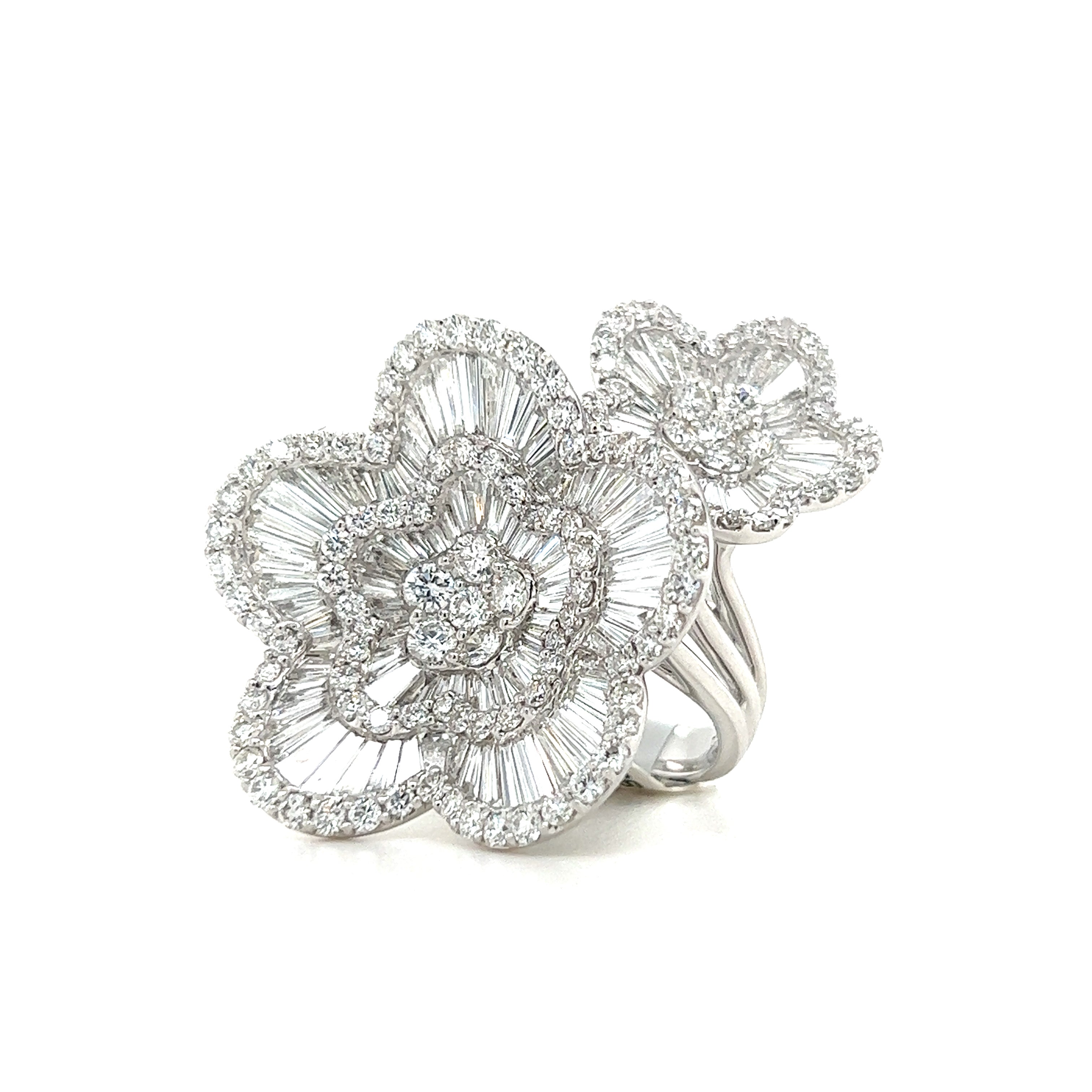 Gold Flower Natural Diamond Engagement Ring, Statement Ring