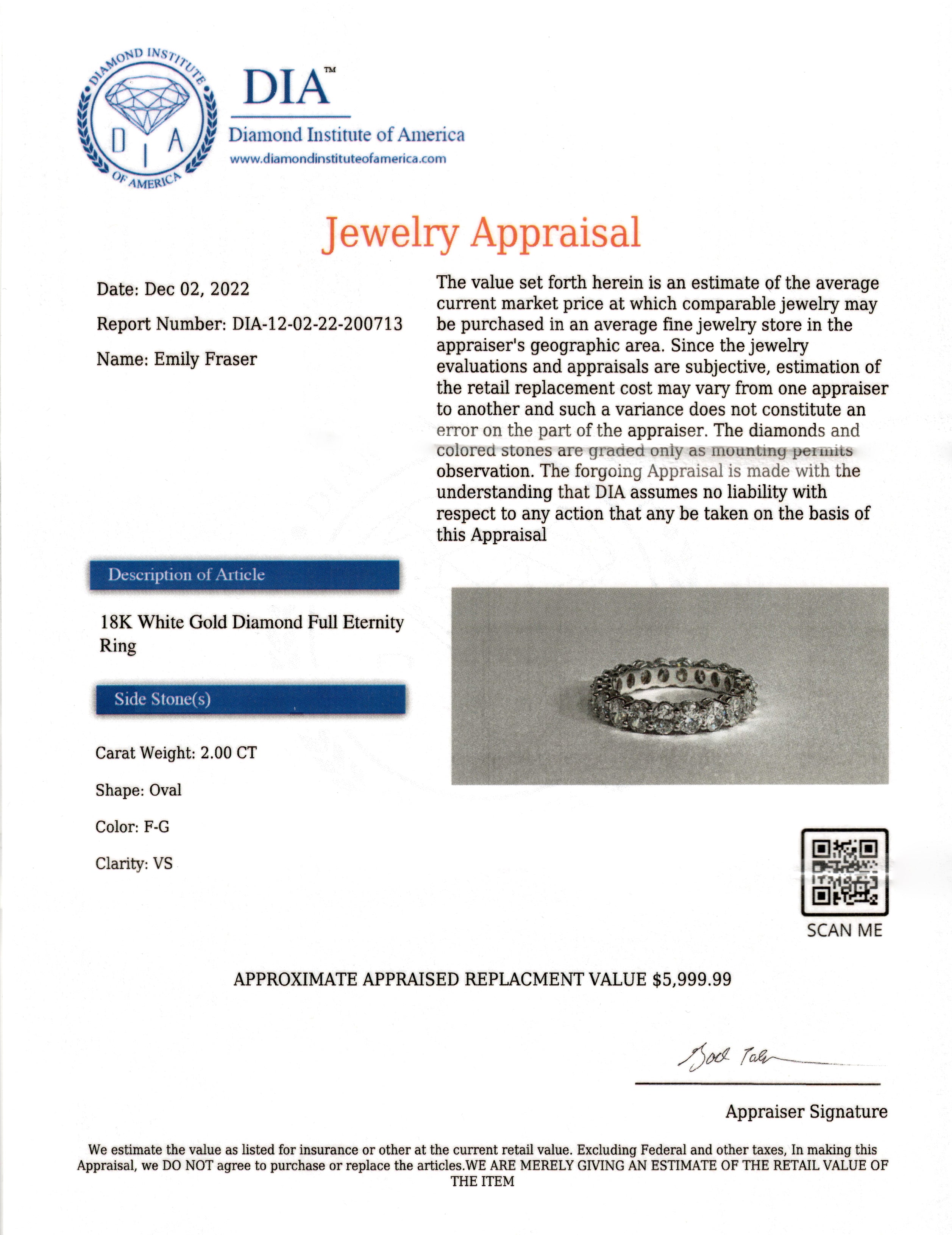 Oval Cut Natural Diamond Eternity Band. 5 Carat, 6 Carat, 8 Carat