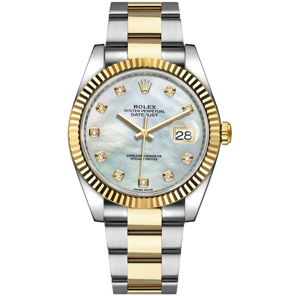 Rolex Datejust 41mm Two-Tone Yellow Gold Fluted Bezel Mother of Pearl Diamond Dial Oyster - 126333 - Brand New 2023