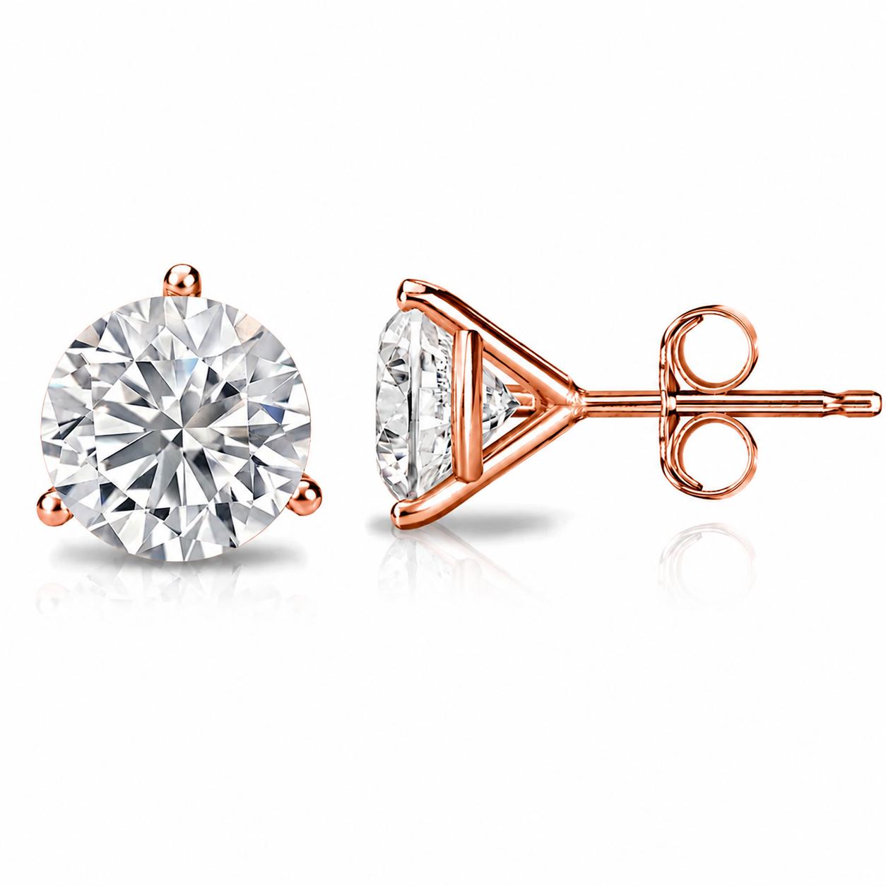 Lab Grown Round Diamond Stud Earrings - 3 Prong Martini