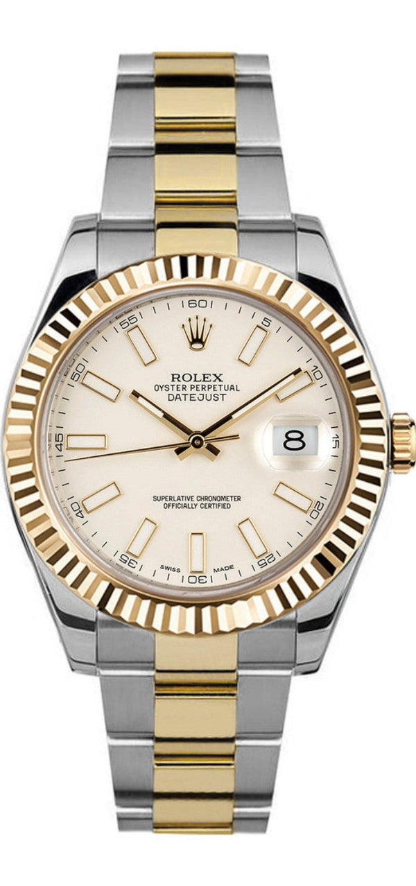 Rolex Datejust 41mm Fluted Bezel Ivory Dial Oyster Two Tone With Card - 116333